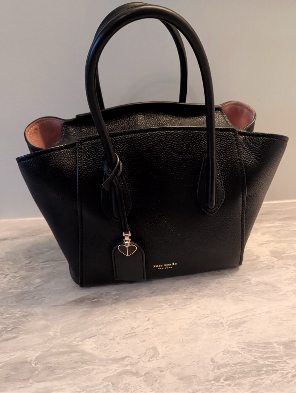 kate spade Black Pebbled Leather Satchel with Pink Interior